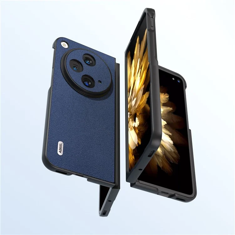 ABEEL For OnePlus Open Case Genuine Cow Leather + PC Litchi Texture Cover - Bleu