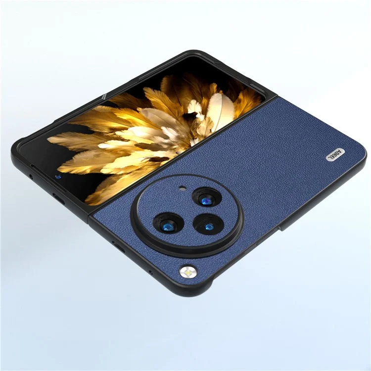 ABEEL For OnePlus Open Case Genuine Cow Leather + PC Litchi Texture Cover - Bleu