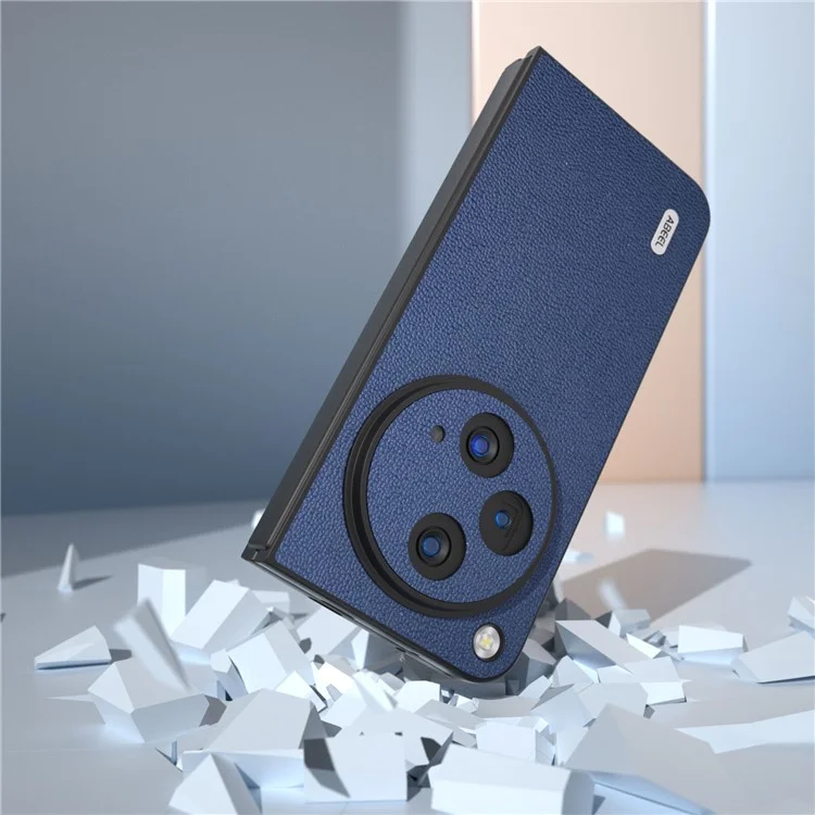 ABEEL For OnePlus Open Case Genuine Cow Leather + PC Litchi Texture Cover - Bleu