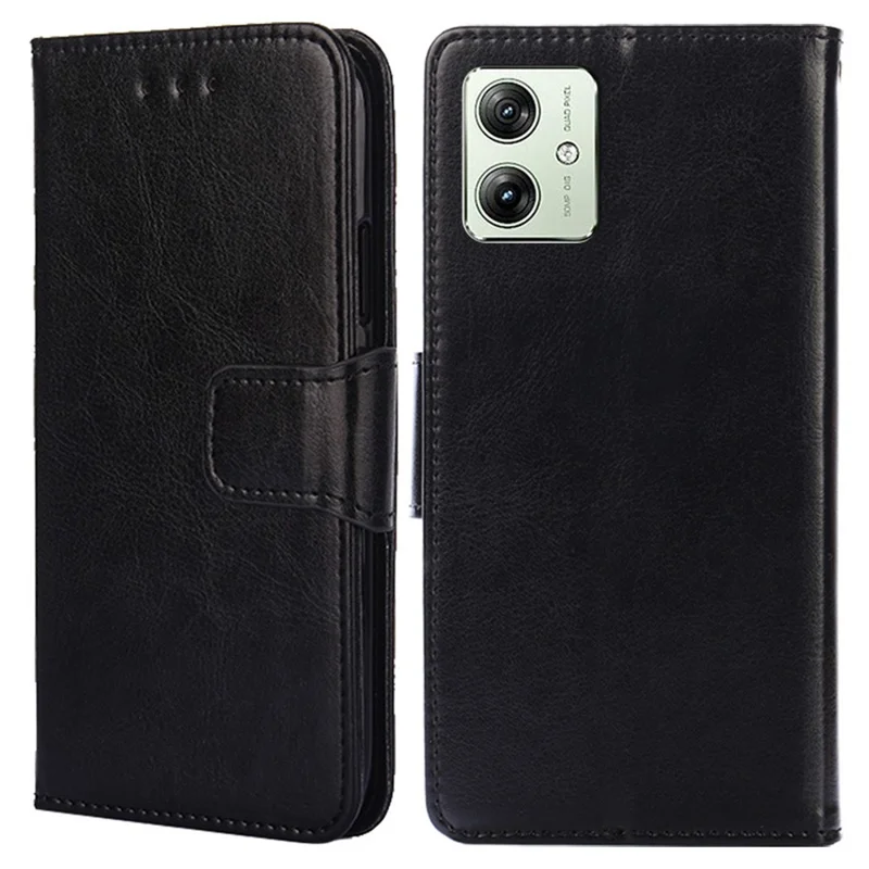 For Motorola Moto G54 5G Case Textured Leather Flip Wallet Phone Cover - Black