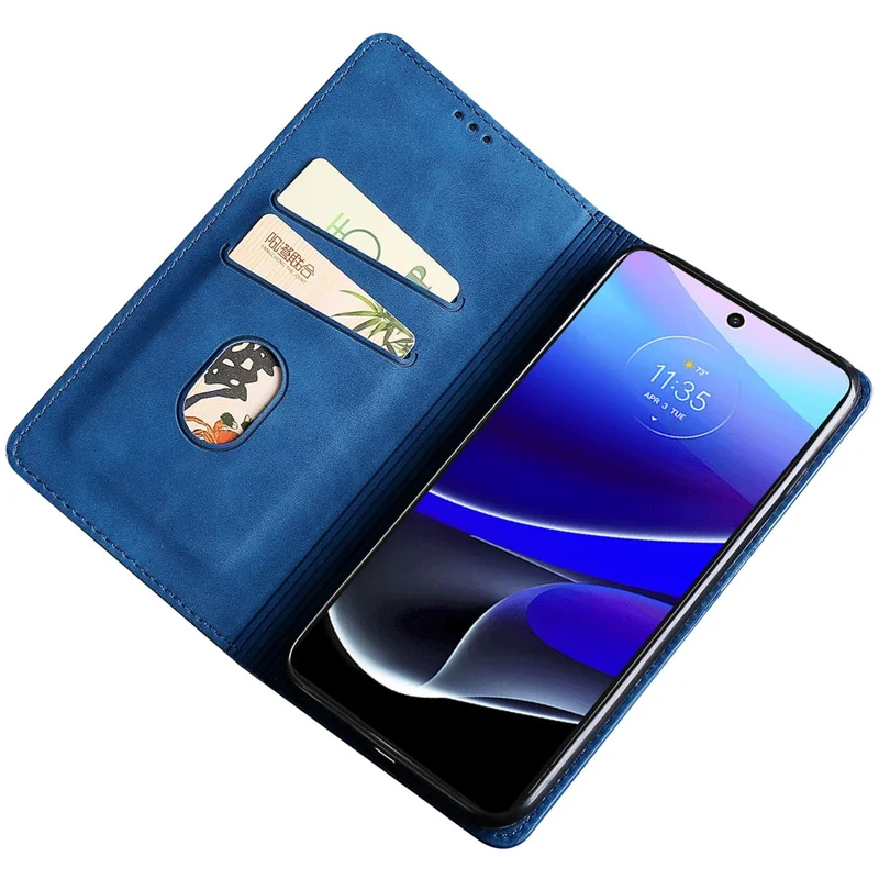 For Motorola Moto G54 5G Case Leather Stand Card Slots Phone Cover - Blue