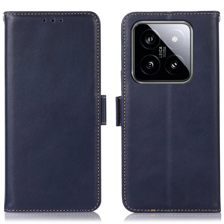 Para o Xiaomi 14 Case RFID Blocking Genuine Cow Leather Flip Phone Cover - Azul