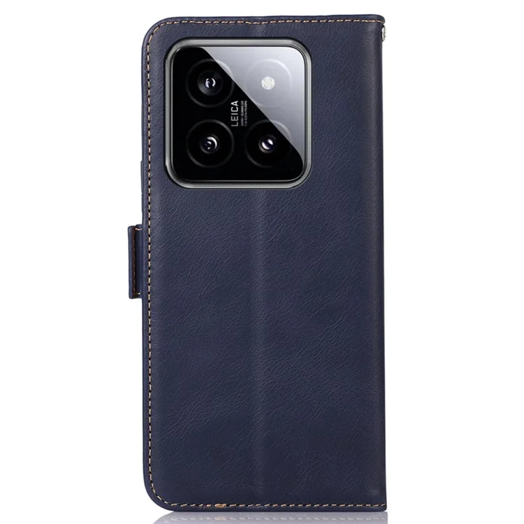 Para o Xiaomi 14 Case RFID Blocking Genuine Cow Leather Flip Phone Cover - Azul