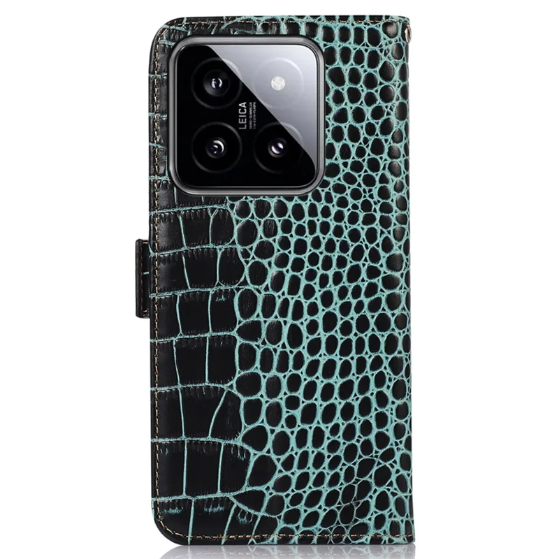 Pour étui Xiaomi 14 RFID Blocking Genuine Cow Leather Phone Cover - Vert