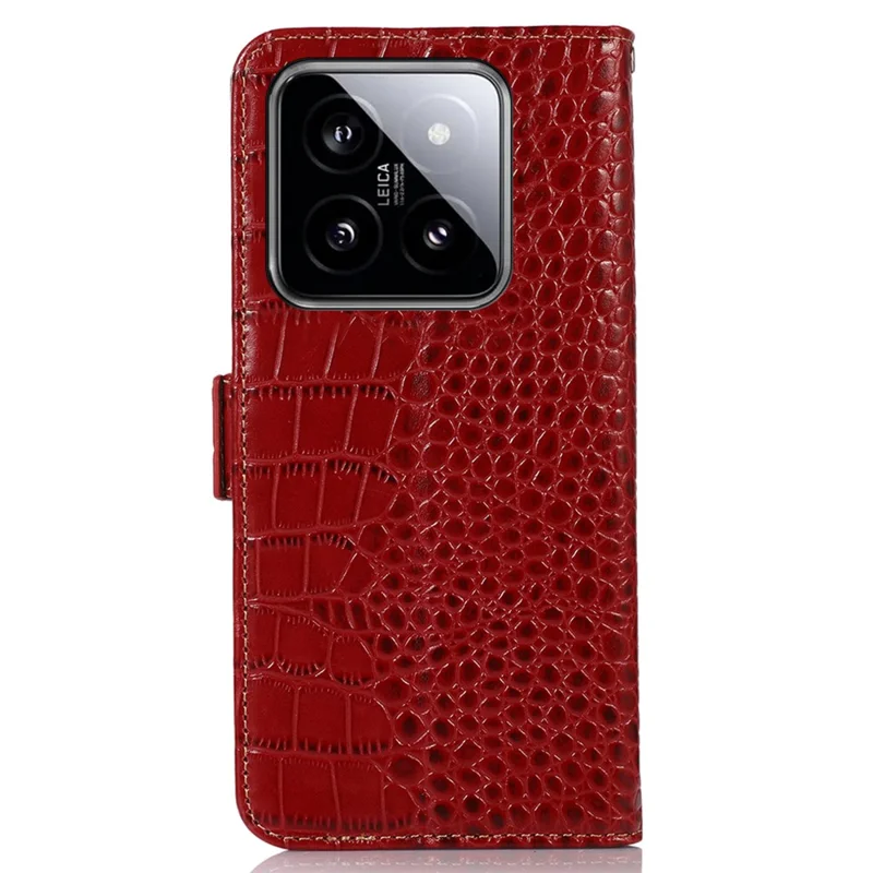 Per Xiaomi 14 Case RFID Blocking Genuine Cow Leather Phone Cover - Rosso