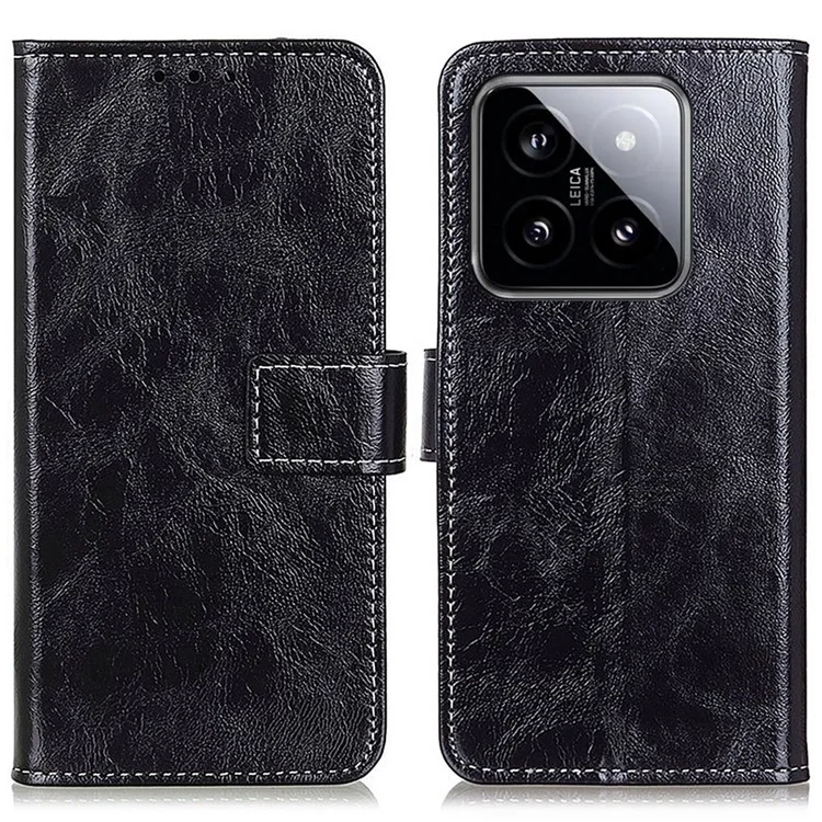 Para Xiaomi 14 Pro Case Funda de Cuero PU Textura Crazy Horse - Negro