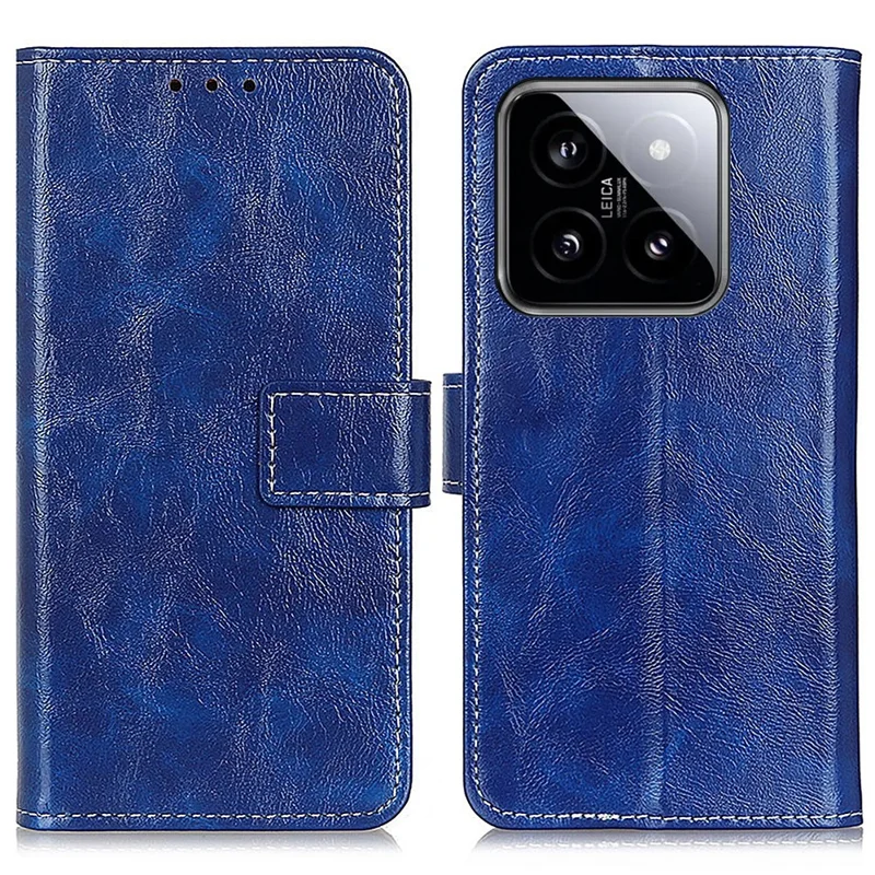 Для Xiaomi 14 Pro Case PU Leather Crazy Horse Texture Wallet Phone Cover - Blue
