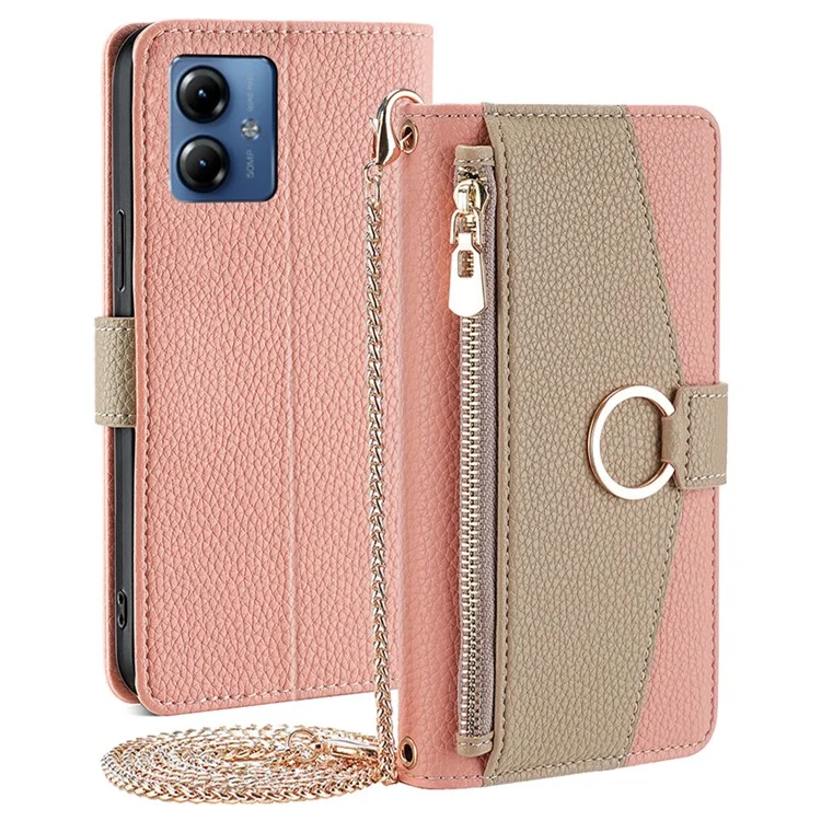 Para Motorola Moto G14 4G Case Full Protective Leather Phone Cover con Espejo de Maquillaje - Rosa