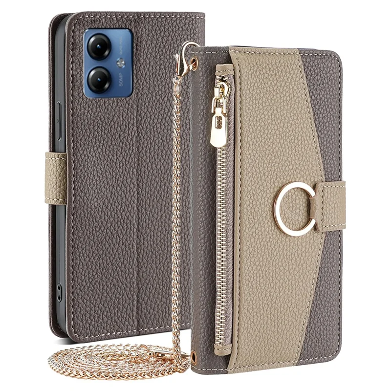 Per Motorola Moto G14 4G Case Full Protective Leather Phone Cover con Makeup Mirror - Grigio