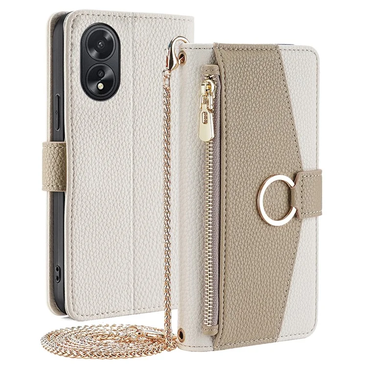 For Oppo A38 4G / A18 4G Case Wallet Leather Crossbody Phone Cover with Makeup Mirror - White