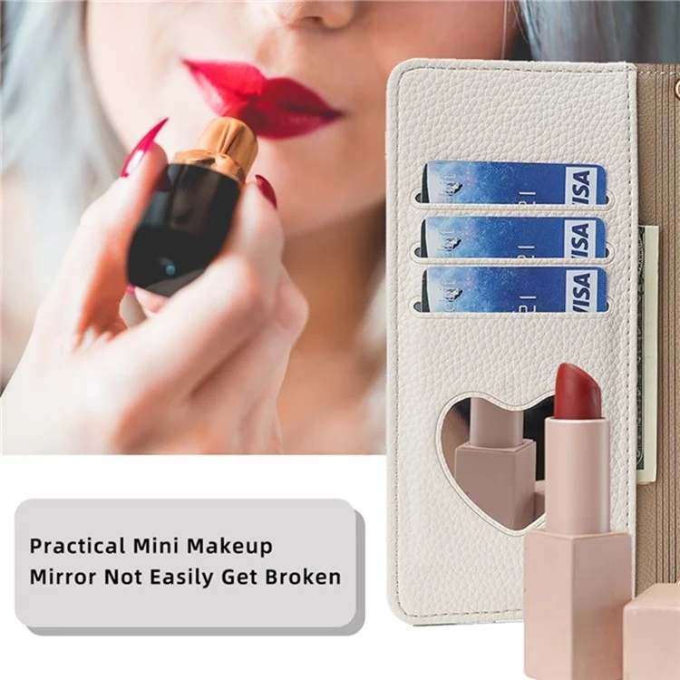 For Oppo A38 4G / A18 4G Case Wallet Leather Crossbody Phone Cover with Makeup Mirror - White