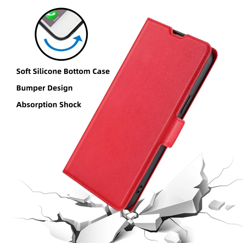 For Motorola Moto G14 4G Case Card Holder Full Protection Phone Cover - Red