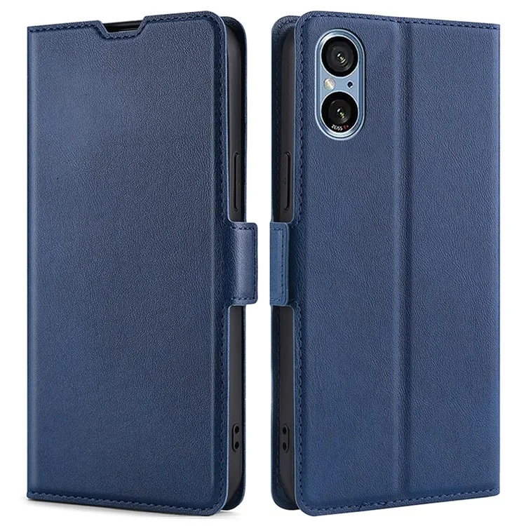 Para o Case Sony Xperia 5 V Anti-Scratch PU Leather Supporting Stand Phone Cover - Azul