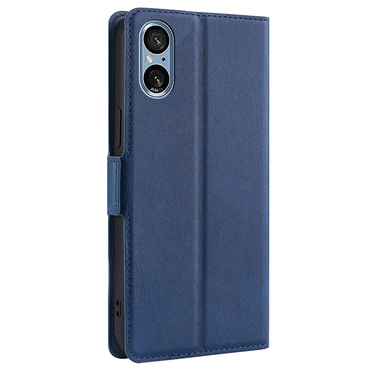 Para o Case Sony Xperia 5 V Anti-Scratch PU Leather Supporting Stand Phone Cover - Azul