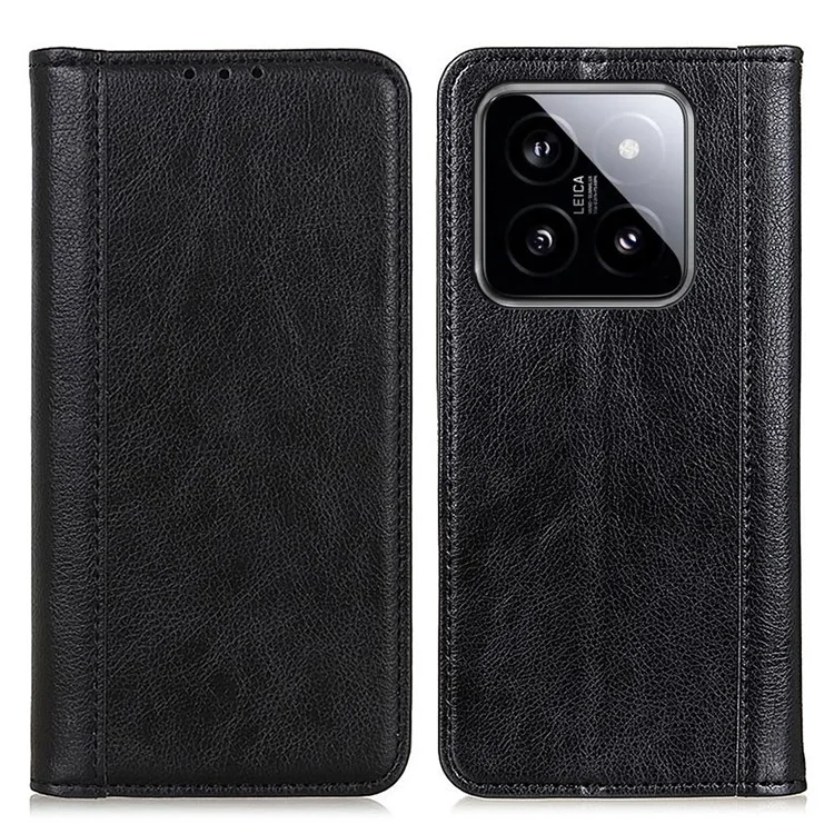 Para Xiaomi 14 Case Litchi Texture Split Leather Cover with Wallet Stand - Preto