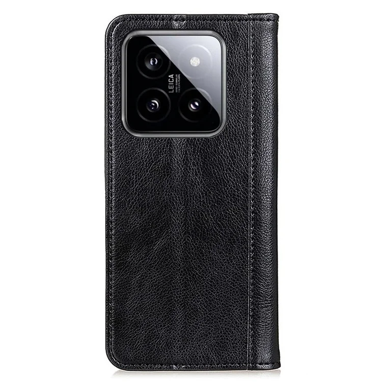 Para Xiaomi 14 Case Litchi Texture Split Leather Cover with Wallet Stand - Preto