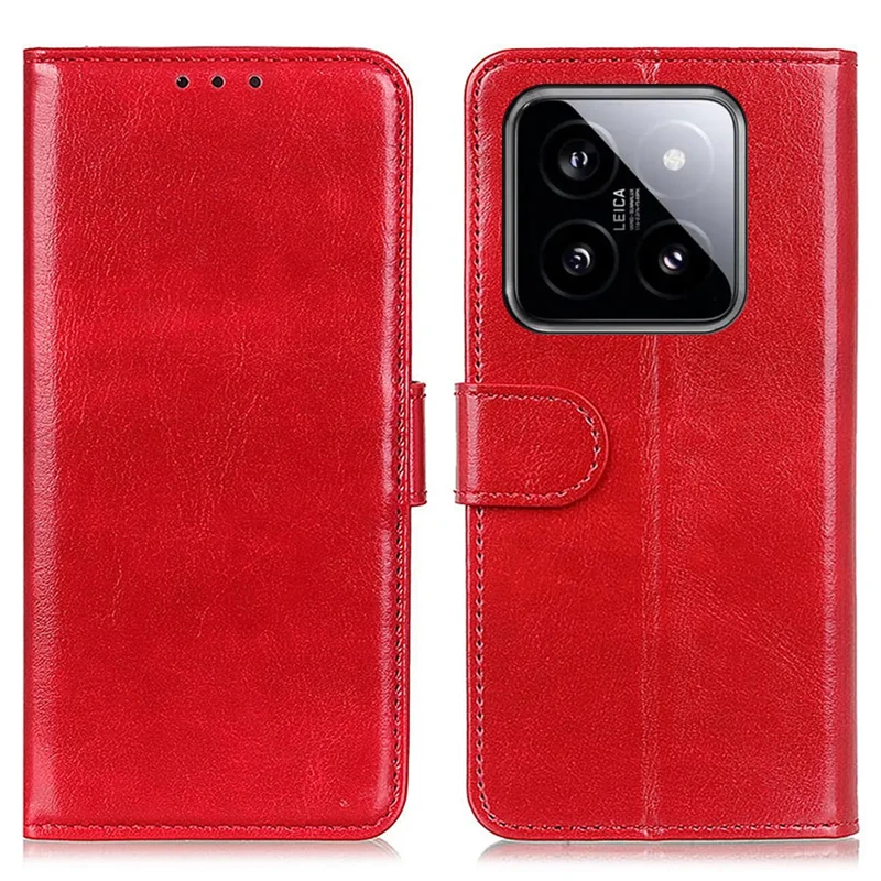 For Xiaomi 14 Pro Leather Case Wallet Stand Shockproof Phone Cover - Red