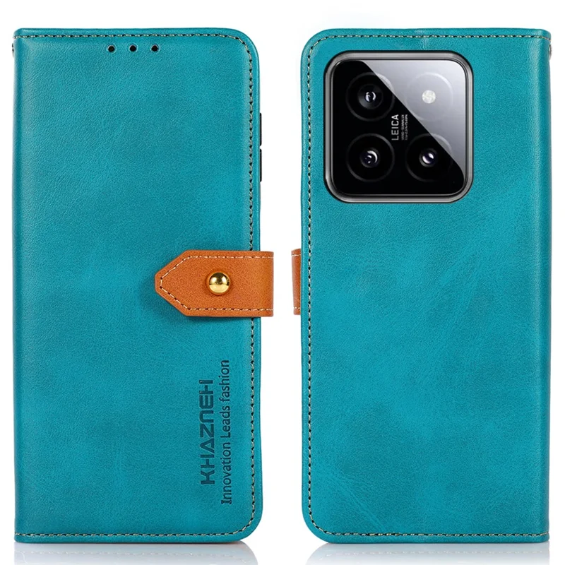 KHAZNEH For Xiaomi 14 Leather Case Gold Magnetic Buckle Wallet Cover - Blue