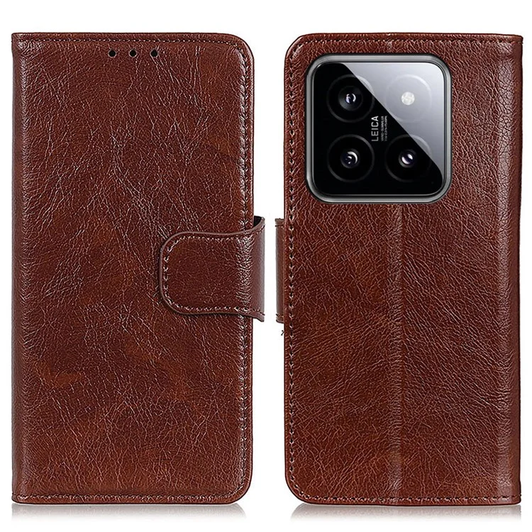 Per Xiaomi 14 Case Split Leather Mobile Phone Stand Wallet Cover - Marrone