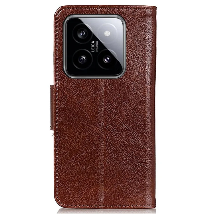 Per Xiaomi 14 Case Split Leather Mobile Phone Stand Wallet Cover - Marrone