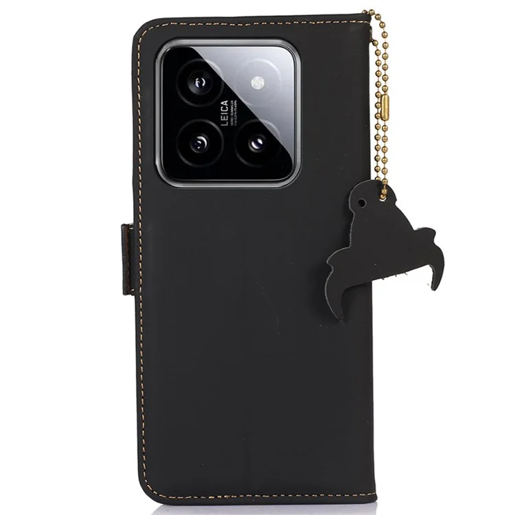 Per Xiaomi 14 Pro Case RFID Blocking Wallet Silky Genuine Cow Leather Cover - Nero