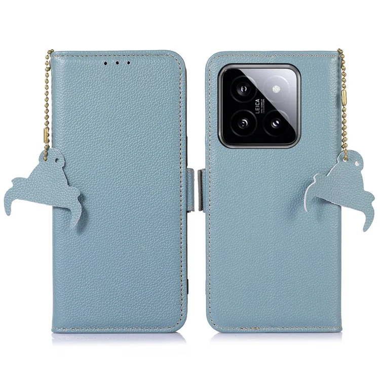 Para Xiaomi 14 Pro Case RFID Blocking Litchi Texture Wallet Phone Cover - Azul