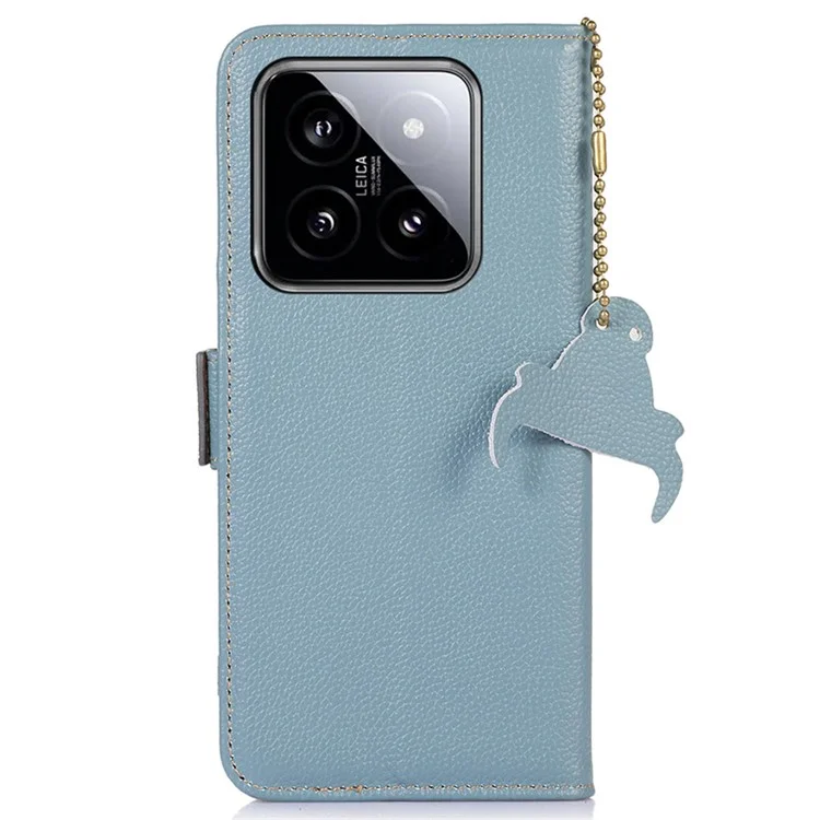 Para Xiaomi 14 Pro Case RFID Blocking Litchi Texture Wallet Phone Cover - Azul