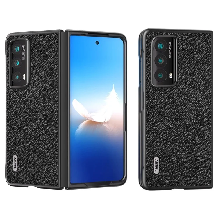 ABEEL For Honor Magia Vs2 Funda 5G Cuero auténtico de vaca + Carcasa de PC Textura de litchi - Negro 