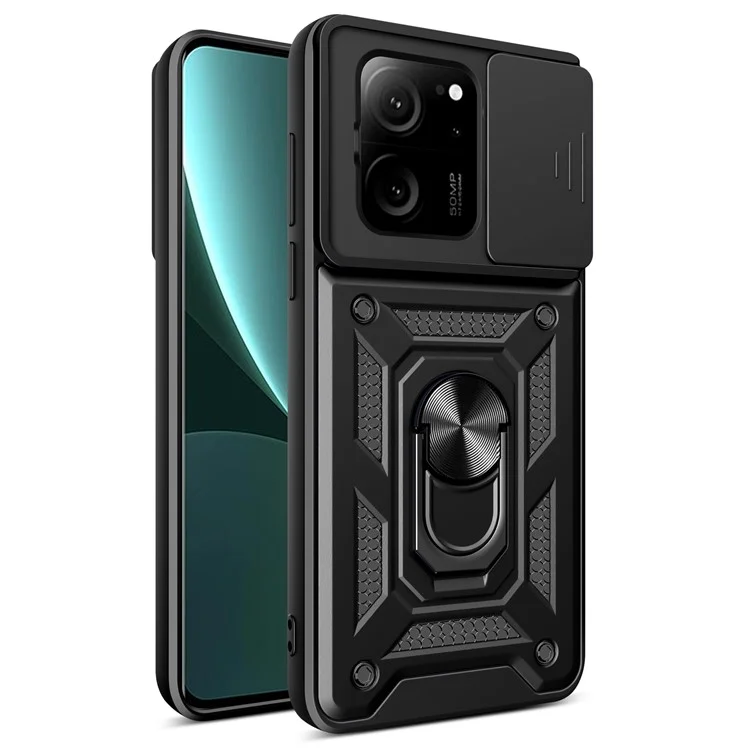 Для Xiaomi Redmi K60 Ultra / 13T / 13T Pro Чехол PC+TPU со стойкой Чехол для телефона + защита от скольжения объектива - Черный