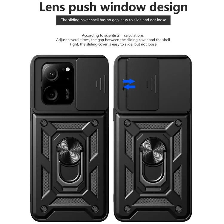 Для Xiaomi Redmi K60 Ultra / 13T / 13T Pro Чехол PC+TPU со стойкой Чехол для телефона + защита от скольжения объектива - Черный