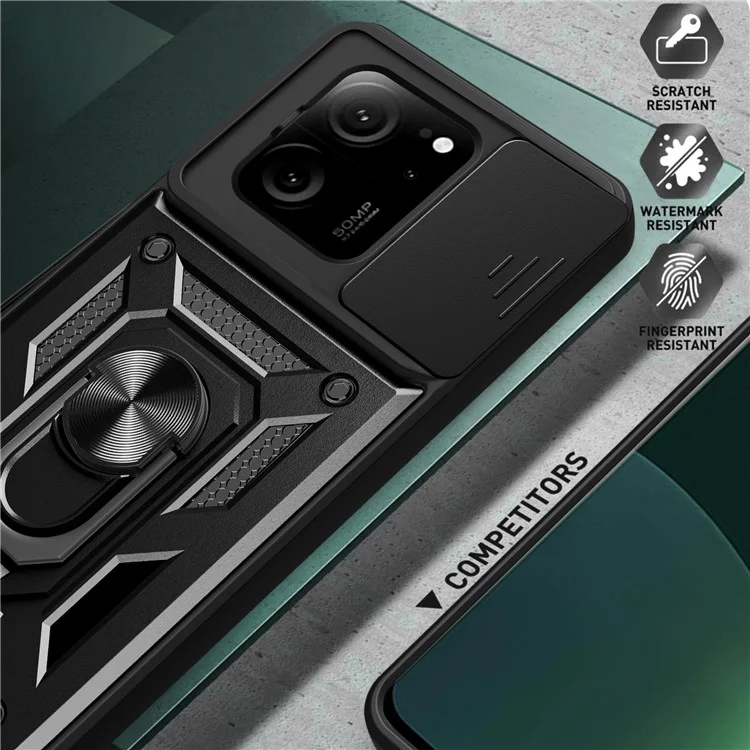 Для Xiaomi Redmi K60 Ultra / 13T / 13T Pro Чехол PC+TPU со стойкой Чехол для телефона + защита от скольжения объектива - Черный