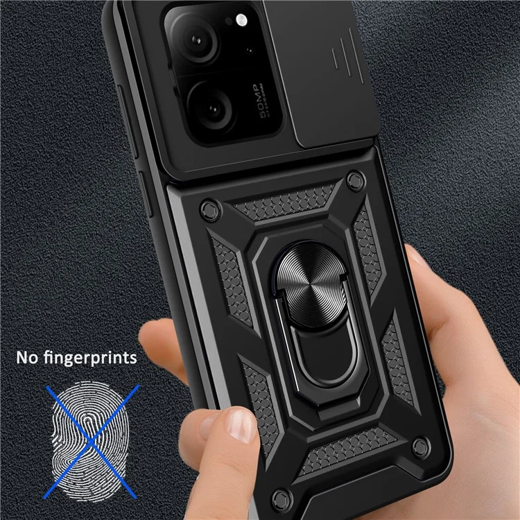 Для Xiaomi Redmi K60 Ultra / 13T / 13T Pro Чехол PC+TPU со стойкой Чехол для телефона + защита от скольжения объектива - Черный