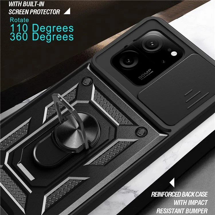 Для Xiaomi Redmi K60 Ultra / 13T / 13T Pro Чехол PC+TPU со стойкой Чехол для телефона + защита от скольжения объектива - Черный