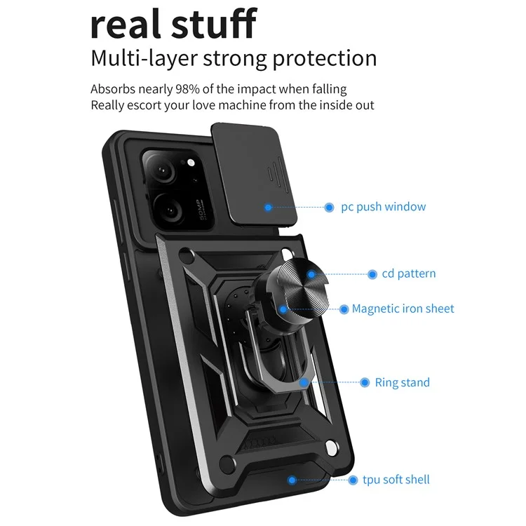 Для Xiaomi Redmi K60 Ultra / 13T / 13T Pro Чехол PC+TPU со стойкой Чехол для телефона + защита от скольжения объектива - Черный
