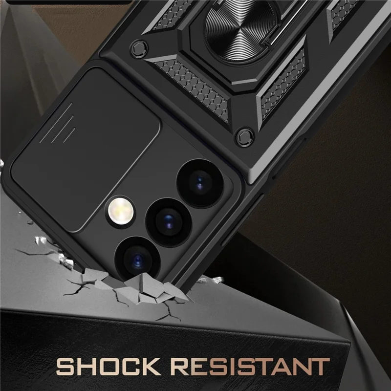 For Samsung Galaxy S24 Case Anti-drop Slide Lens Protection Scratch-resistant PC+TPU Phone Cover - Black