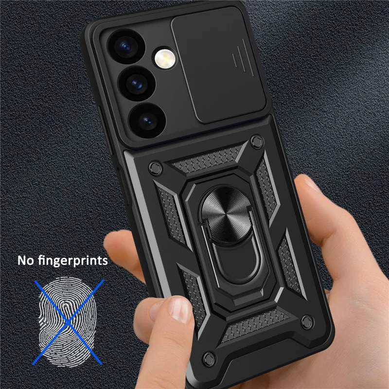 For Samsung Galaxy S24 Case Anti-drop Slide Lens Protection Scratch-resistant PC+TPU Phone Cover - Black