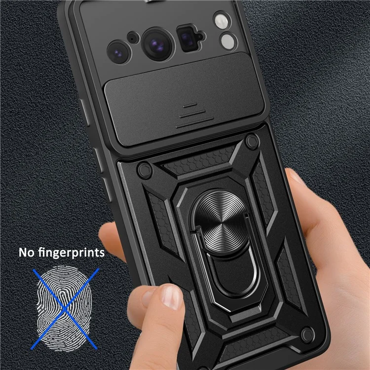 For Google Pixel 8 Pro Case Rear Lens Protection PC+TPU Anti-scratch Phone Cover with Kickstand - Black