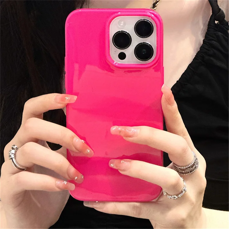 For iPhone 15 Pro Phone Case Glossy Surface Flexible TPU Cover - Rose