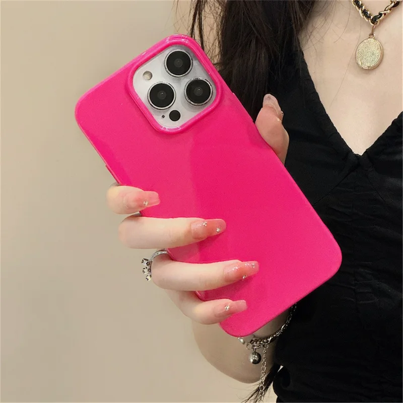 For iPhone 15 Pro Phone Case Glossy Surface Flexible TPU Cover - Rose