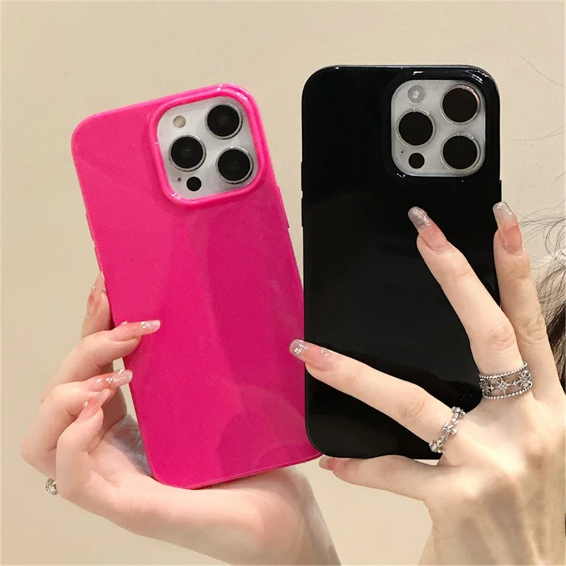 For iPhone 15 Pro Phone Case Glossy Surface Flexible TPU Cover - Rose