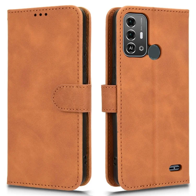 Для ZTE Blade A53 Pro Case Skin-touch Leather Phone Wallet Cover - Коричневый