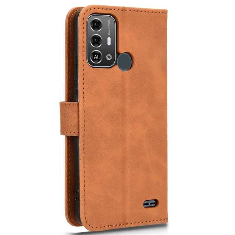 Для ZTE Blade A53 Pro Case Skin-touch Leather Phone Wallet Cover - Коричневый