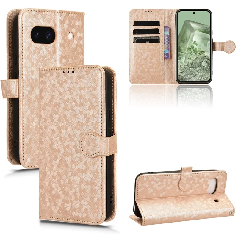 For Google Pixel 8a Case Shockproof PU Leather Flip Wallet Phone Cover with Strap - Rose Gold