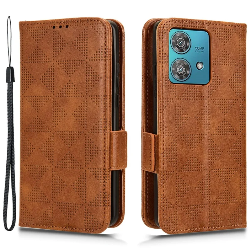 For Motorola Edge 40 Neo 5G Case Imprinted Triangle Phone Wallet Cover - Brown
