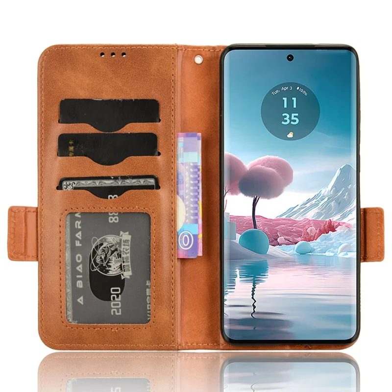 For Motorola Edge 40 Neo 5G Case Imprinted Triangle Phone Wallet Cover - Brown