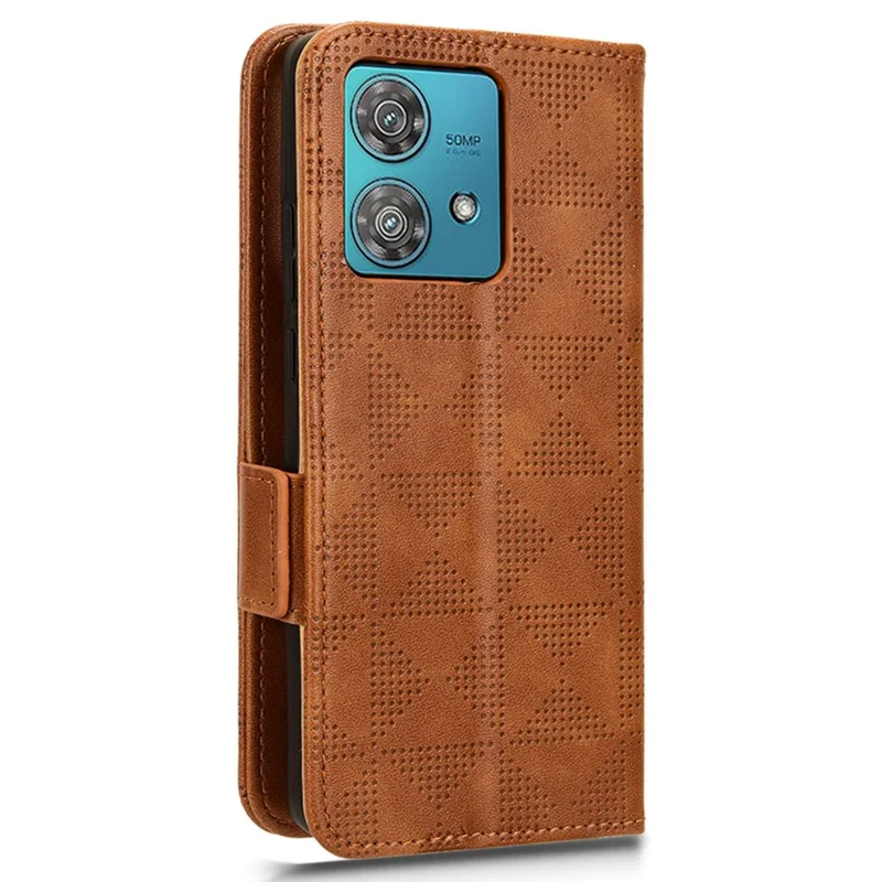 For Motorola Edge 40 Neo 5G Case Imprinted Triangle Phone Wallet Cover - Brown