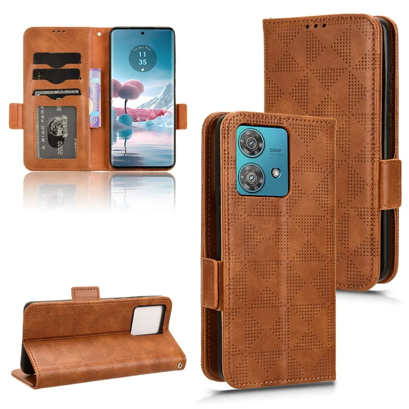 For Motorola Edge 40 Neo 5G Case Imprinted Triangle Phone Wallet Cover - Brown