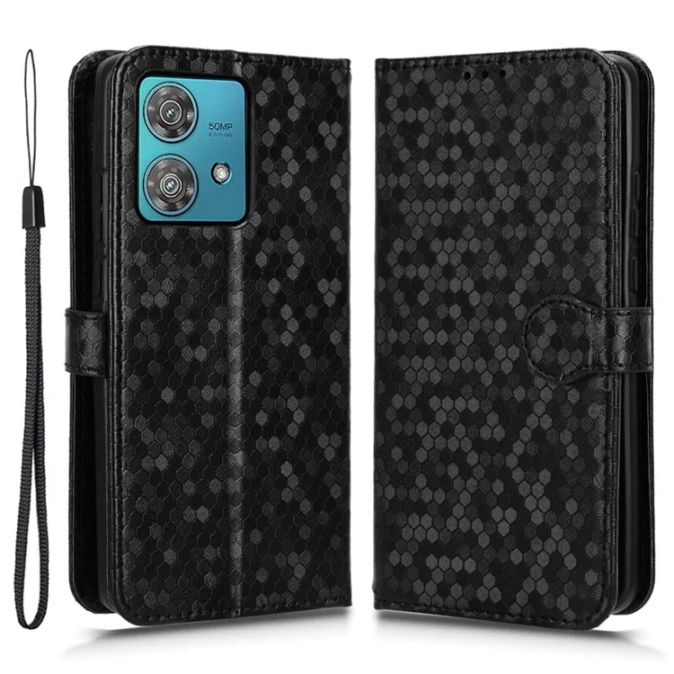 For Motorola Edge 40 Neo 5G Case PU Leather Imprinted Wallet Cell Phone Cover - Black