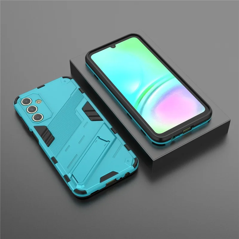 For Samsung Galaxy A15 4G Case Scratch-resistant PC+TPU Kickstand Smart Phone Cover - Baby Blue