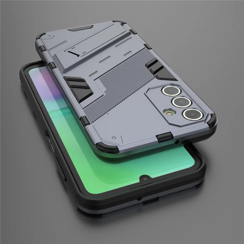 For Samsung Galaxy A15 4G Case Scratch-Resistant PC+TPU Kickstand Smart Phone Cover - Grey